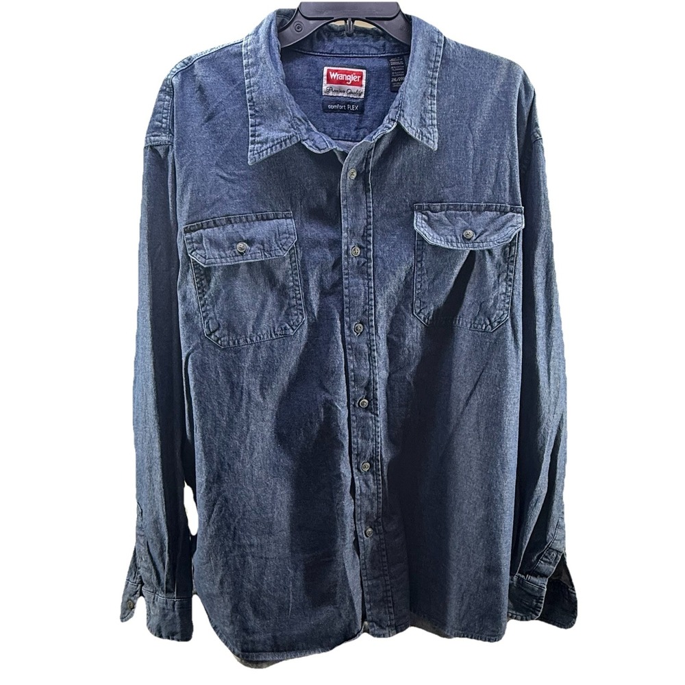 Wrangler Men's Shirt Flex for Comfort Relaxed Fit,‎ Button-Up Denim, Two-Pocket